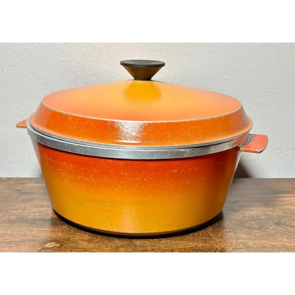 Vintage 1970s Flame Orange Aluminum Namco Australia Dutch Oven 4Qt with Lid